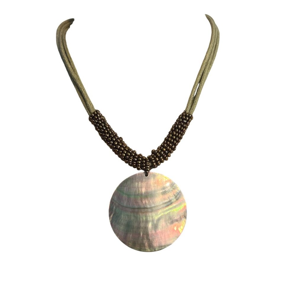 Lia Sophia Harvest Moon Necklace Multi Cord Mother of Pearl Seed Bead Adj 17"